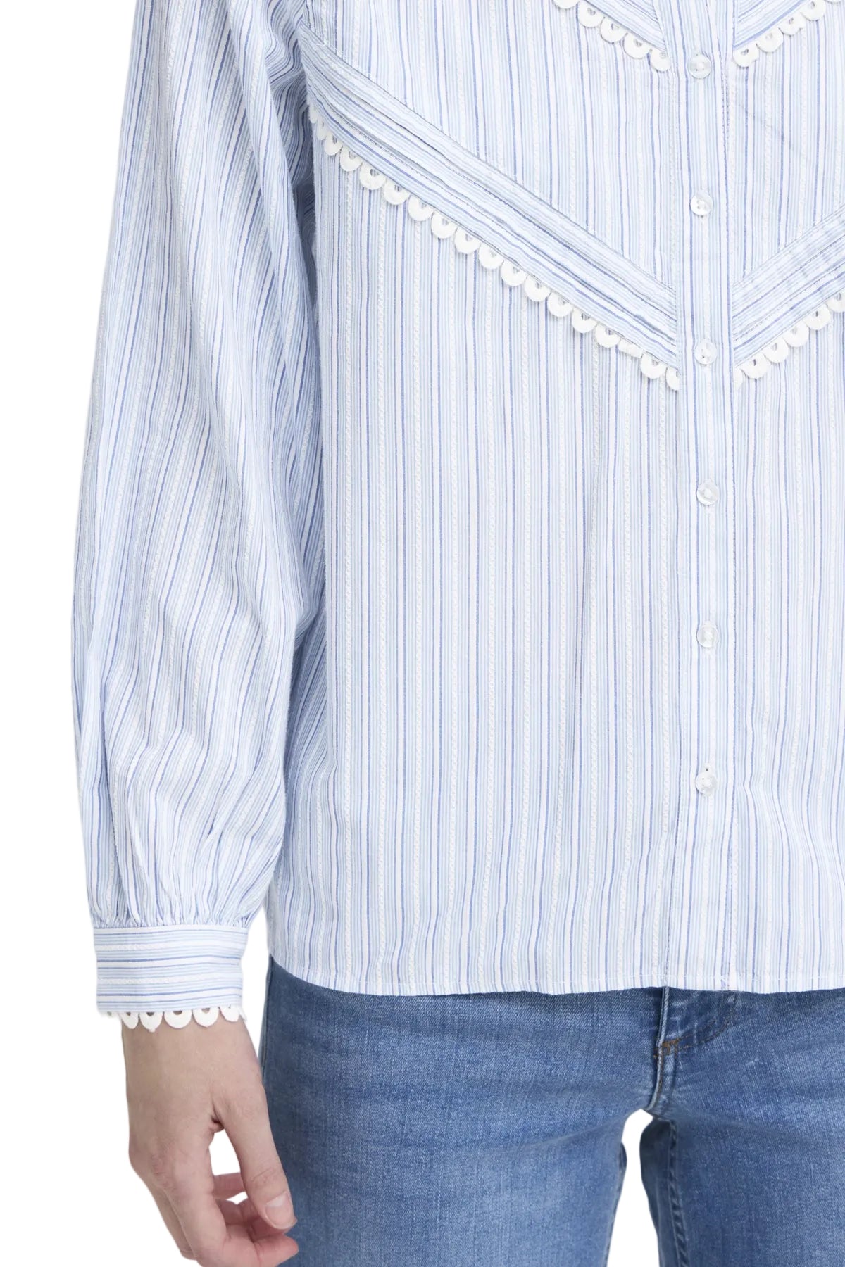 Ichi Womens Shirt Litu Creme/Blue Stripe