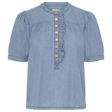 Ichi Womens Top Ancey Washed Medium Blue