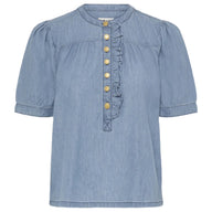 Ichi Womens Top Ancey Washed Medium Blue