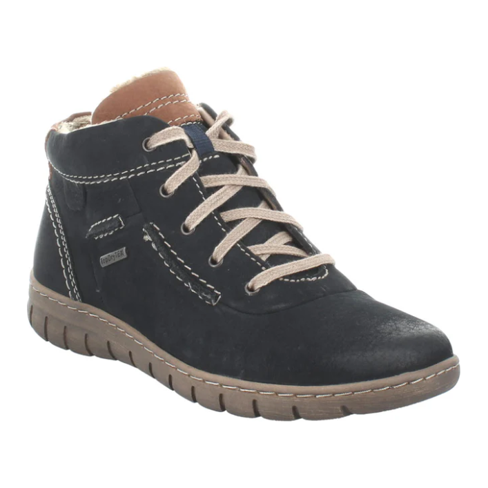 Josef Seibel Steffi women's ocean blue leather lace-up ankle boot with fleece lining