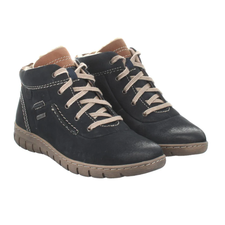 Josef Seibel Steffi women's ocean blue leather lace-up ankle boot with fleece lining