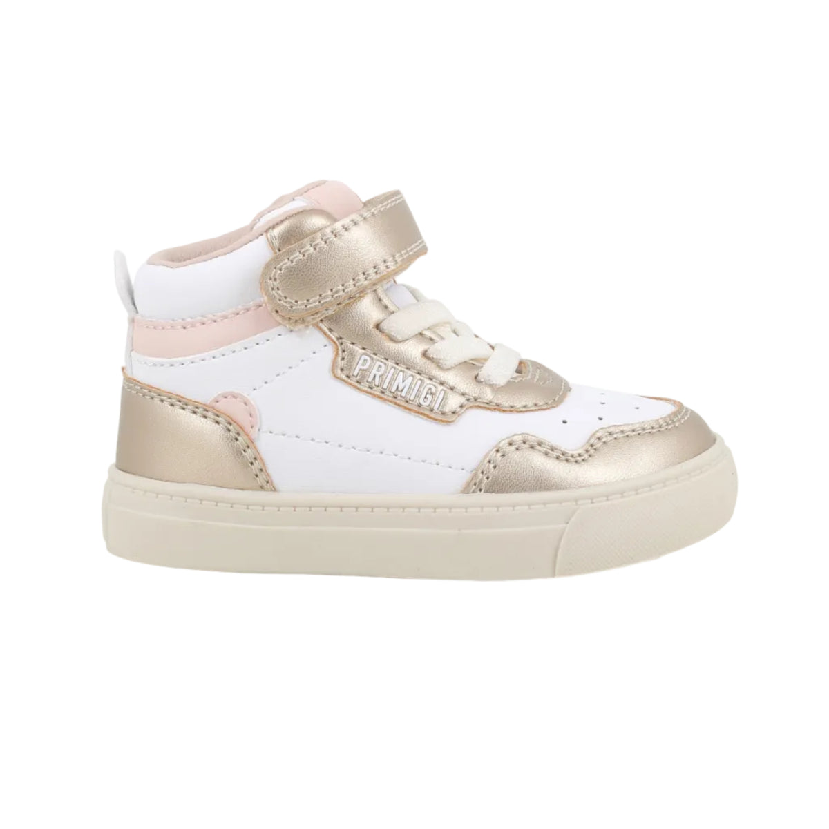 Primigi girls' white high-top trainers with pink and gold detailing