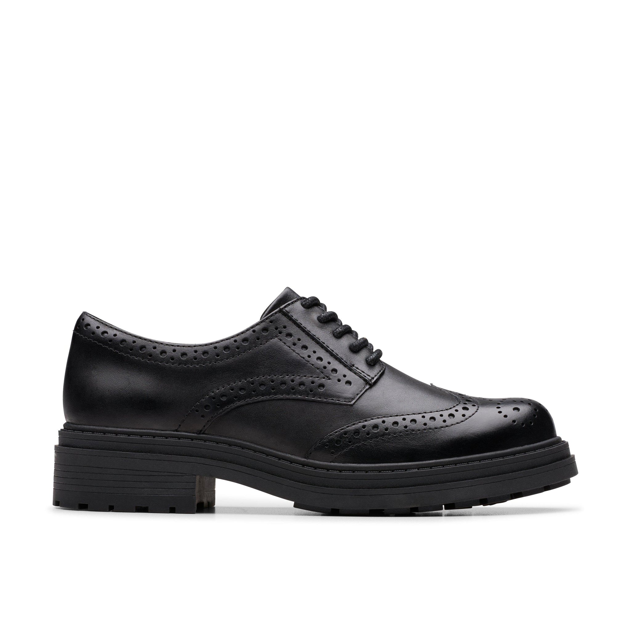 Clarks Girls School Shoe Orinoco 3 Derby Black Leather