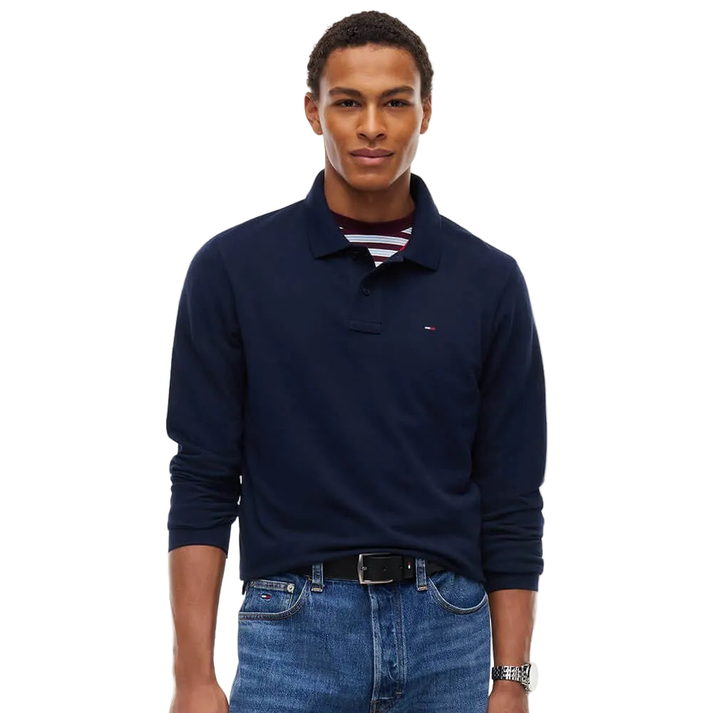 Tommy Jeans men's dark blue essential long-sleeve polo shirt