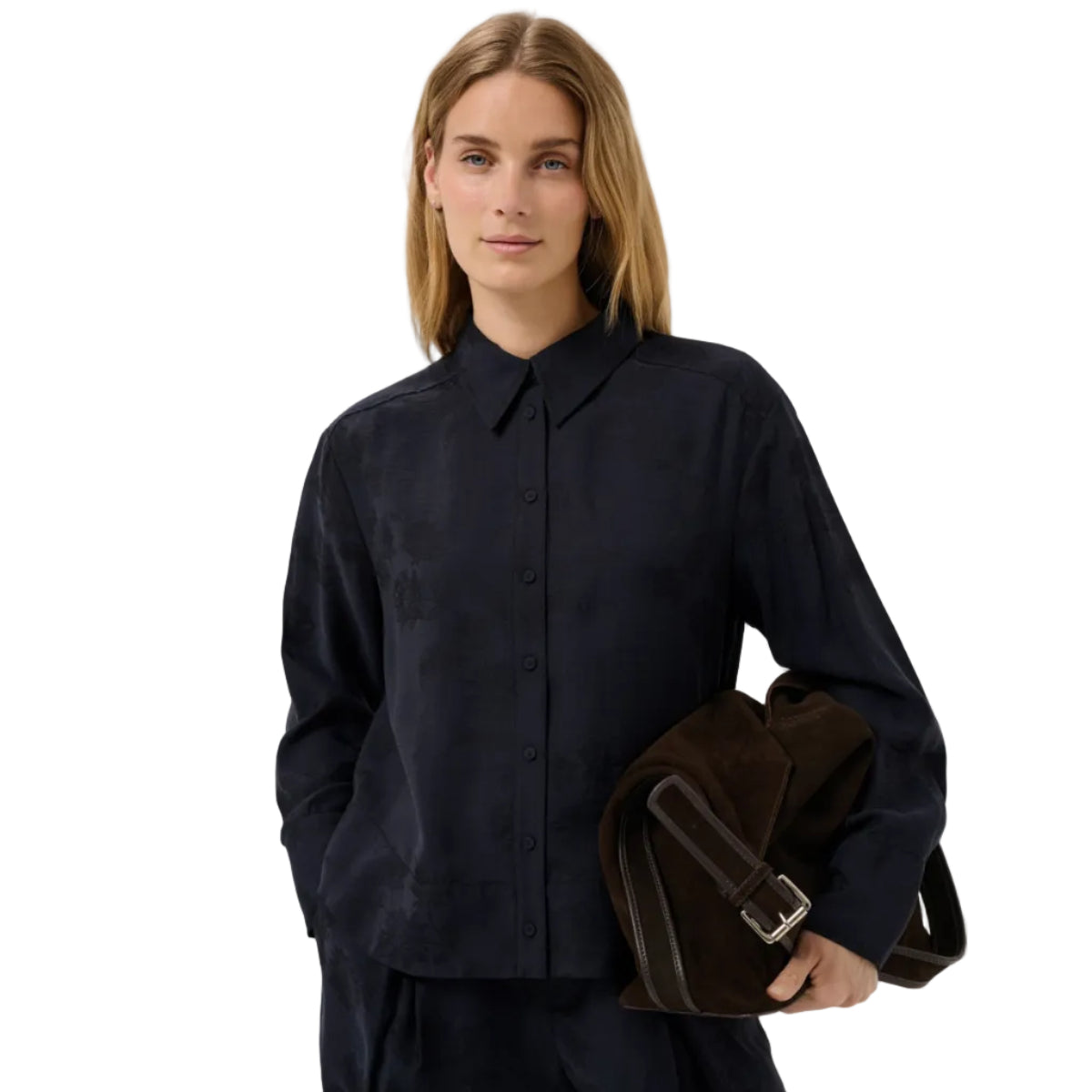 Part Two Womens Shirt Carolla Dark Navy Flower Jacquard