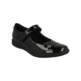 Clarks Etch Mist girls' black patent school shoe with touch-fastening strap