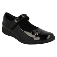 Clarks Girls School Shoe Etch Mist O Black Patent