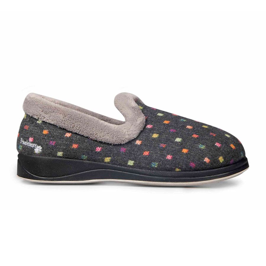 Padders Womens Slipper Repose Charcoal Woven Spot