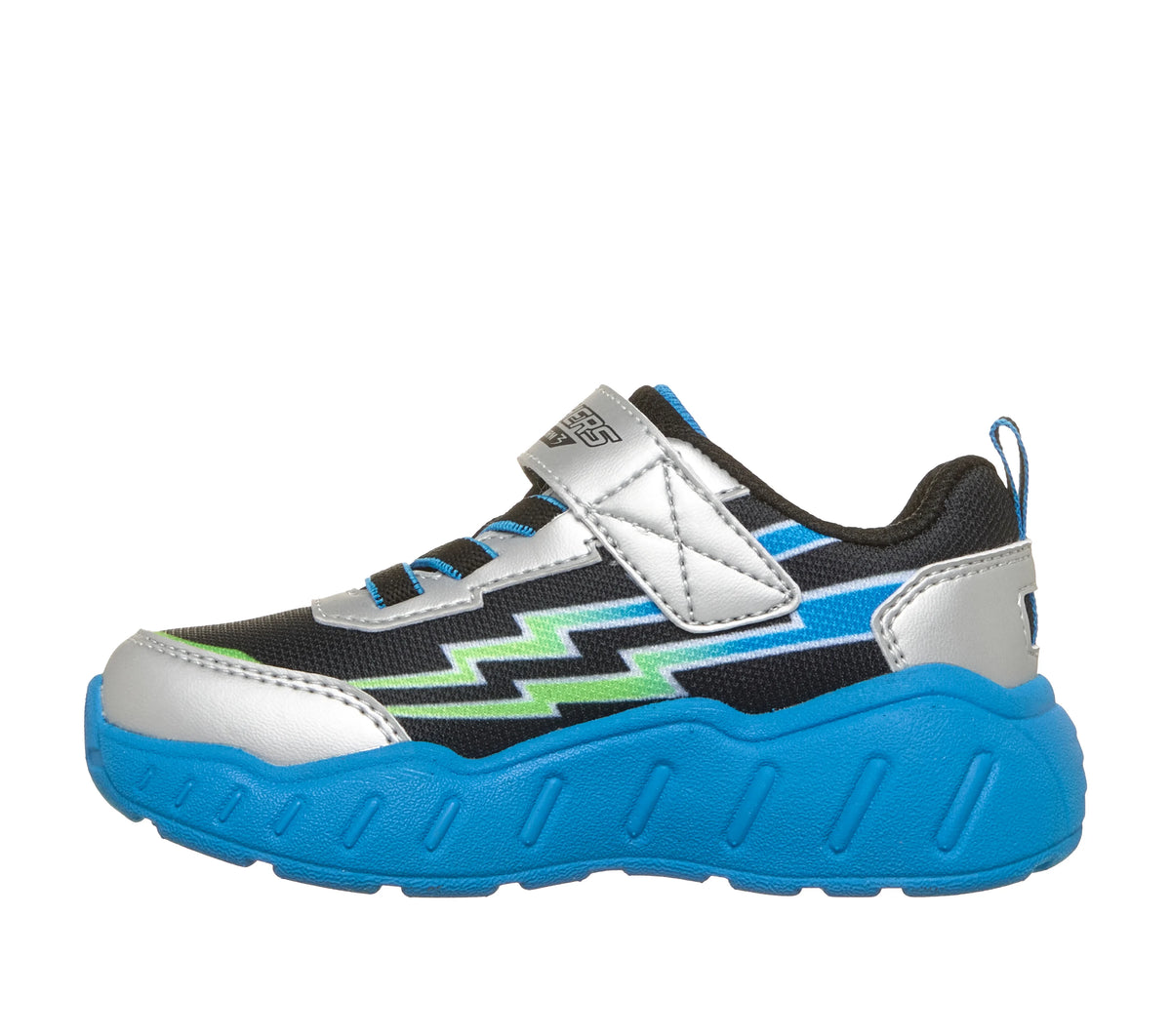 Skechers boys' S Lights Lil' Storm trainer in silver and black