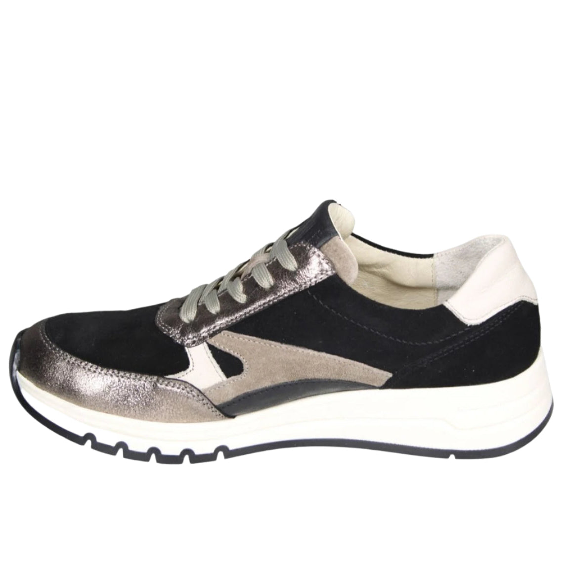 Waldlaufer Womens Trainer 957003 Iron Schwarz Creme