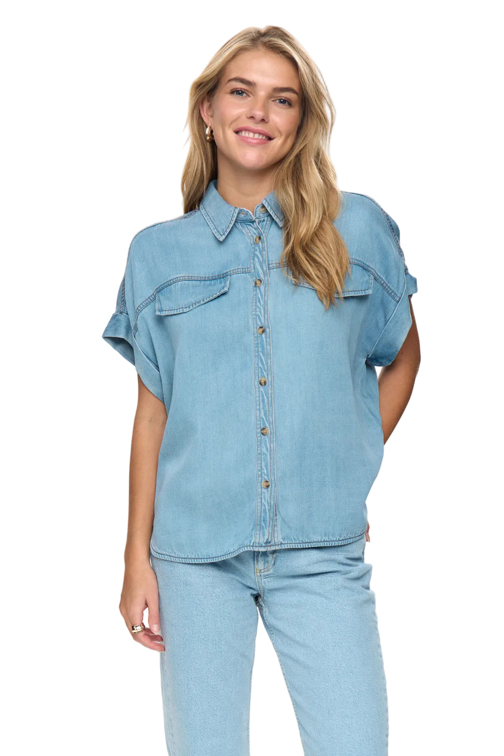 Numph Womens Nuelida Sleevless Shirt Light Blue Denim
