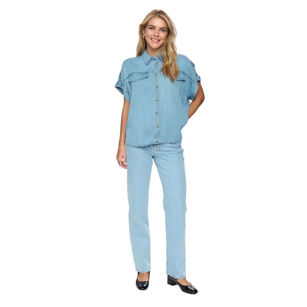 Numph Womens Nuelida Sleevless Shirt Light Blue Denim