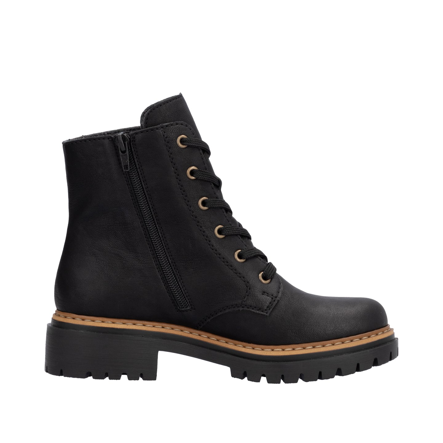 Rieker 72617 women's black lace-up ankle boot with inside zip and fleece lining