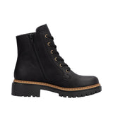 Rieker 72617 women's black lace-up ankle boot with inside zip and fleece lining