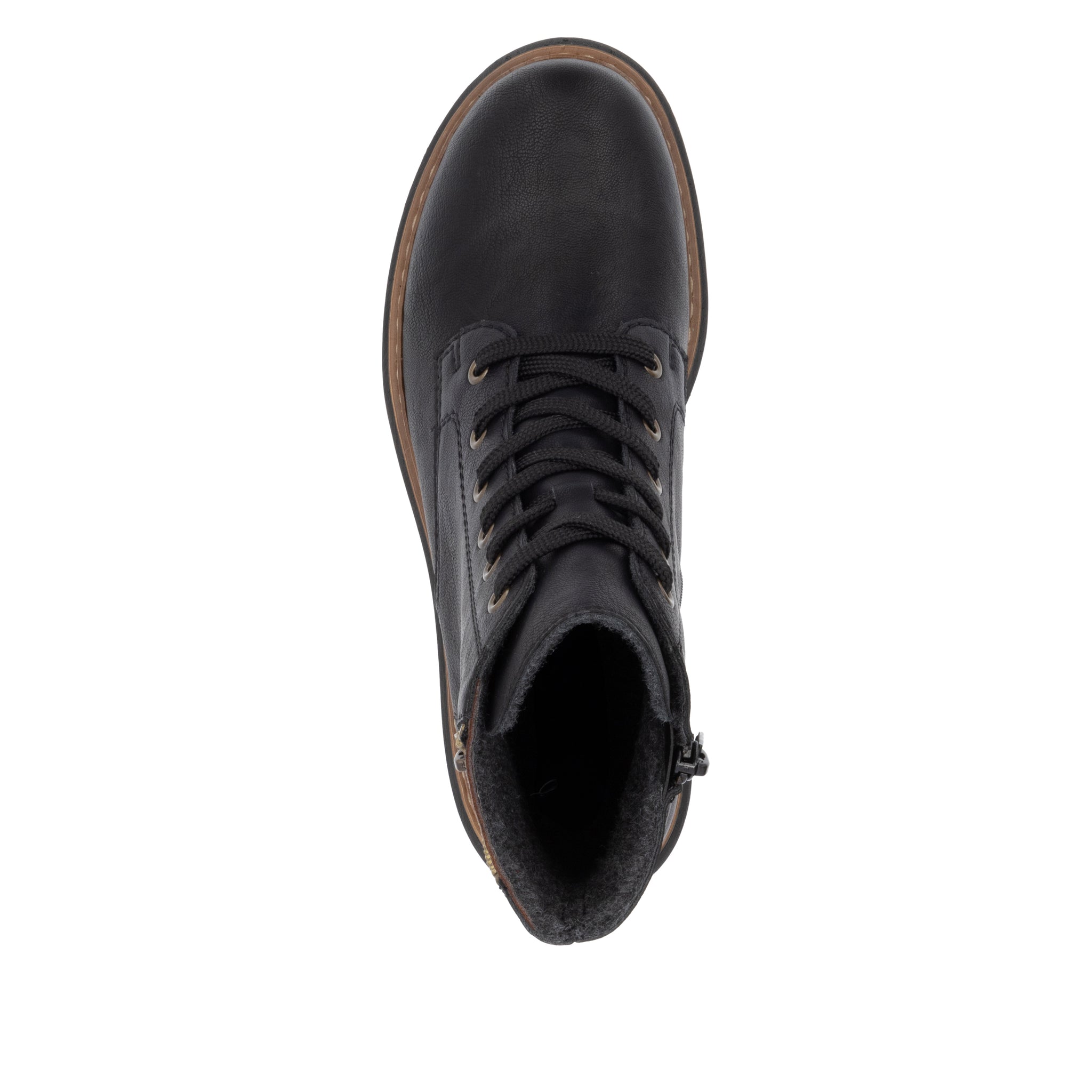 Rieker 72617 women's black lace-up ankle boot with inside zip and fleece lining