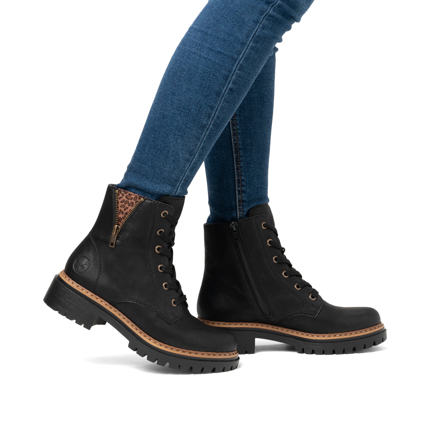 Rieker 72617 women's black lace-up ankle boot with inside zip and fleece lining