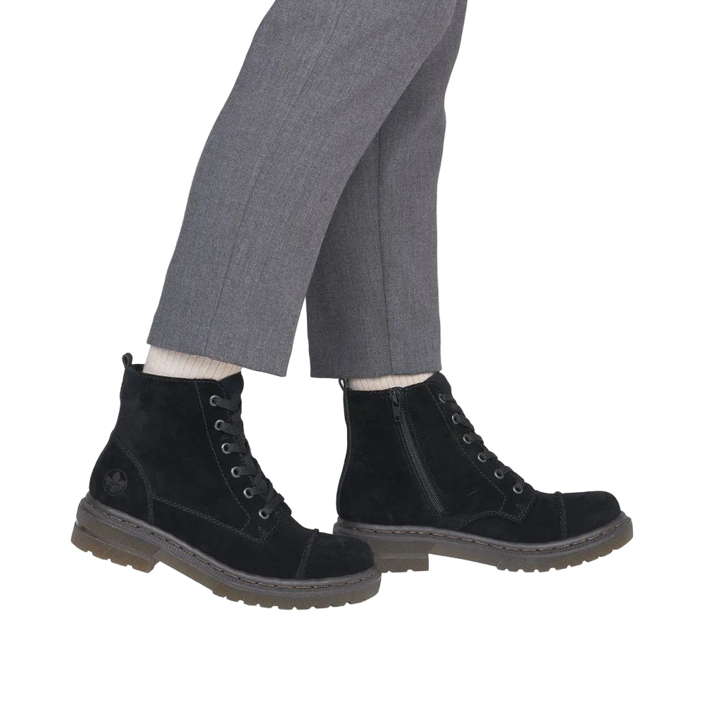 Rieker women's black textured lace-up ankle boots