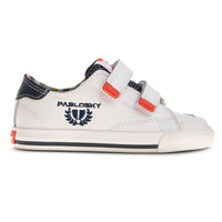 Pablosky boys' white leather shoe with velcro