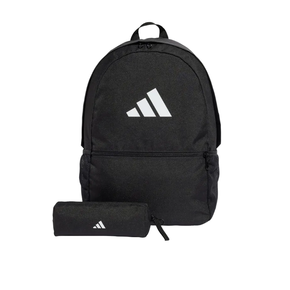 Adidas black and white backpack and pencil case