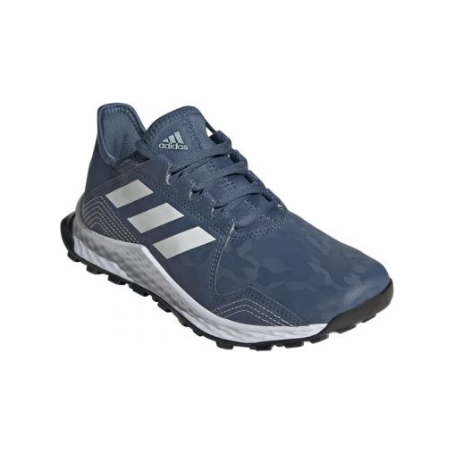 Blue and white athletic trainer with lace-up design and rugged sole