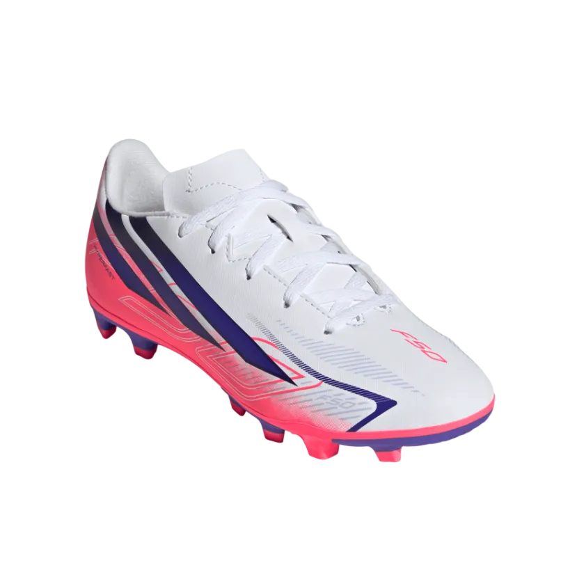 Adidas Junior Football Boot F50 Hyperfast Club FG/MG Cloud White/Solar Purple/Solar Turbo