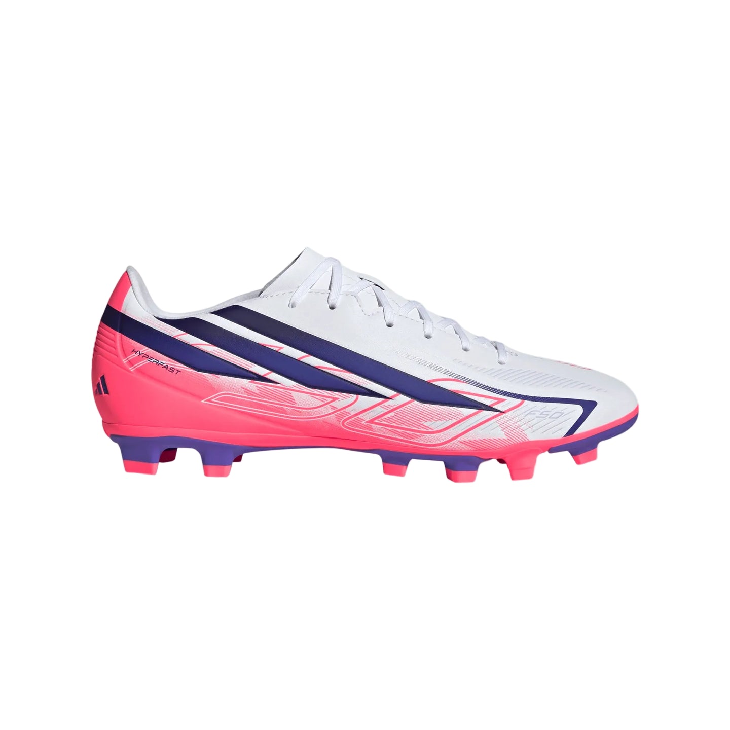 Adidas Adult Football Boot F50 Hyperfast Club FG/MG Cloud White/Solar Purple/Solar Turbo