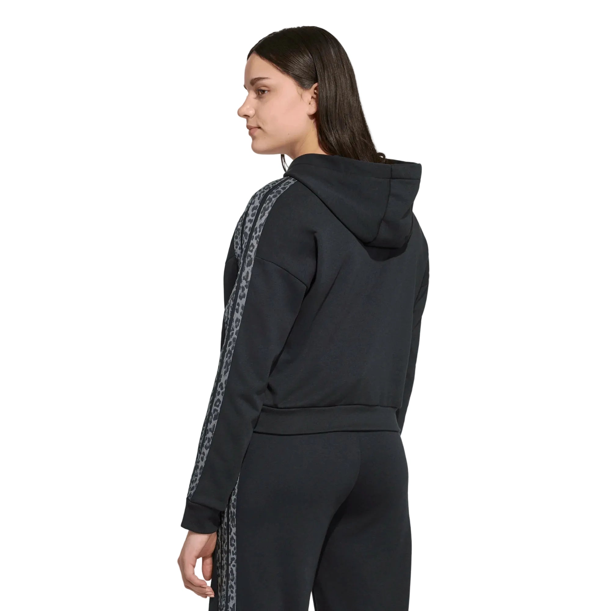 Adidas Girls Hoodie Animal 3 Stripes Full Zip Black/Multicolour/Grey Six