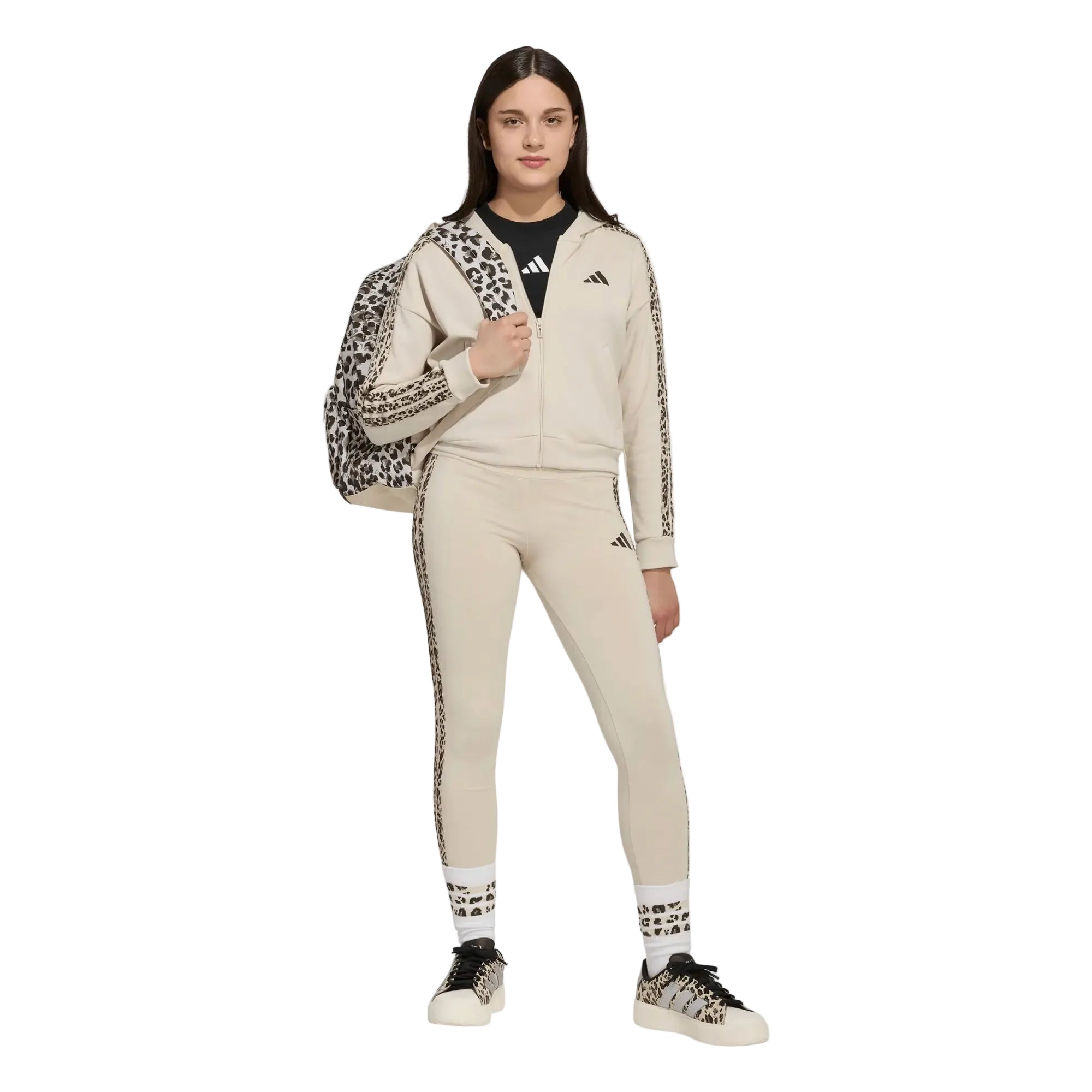Adidas Girls Leggings Animal 3 Stripes Crystal Linen/Multicolur/Dark Brown