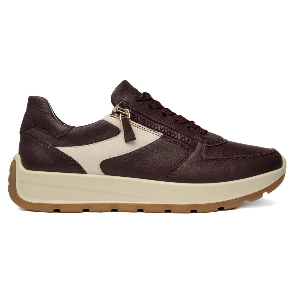 Ara women's merlot and cream wide fit trainers with gum sole