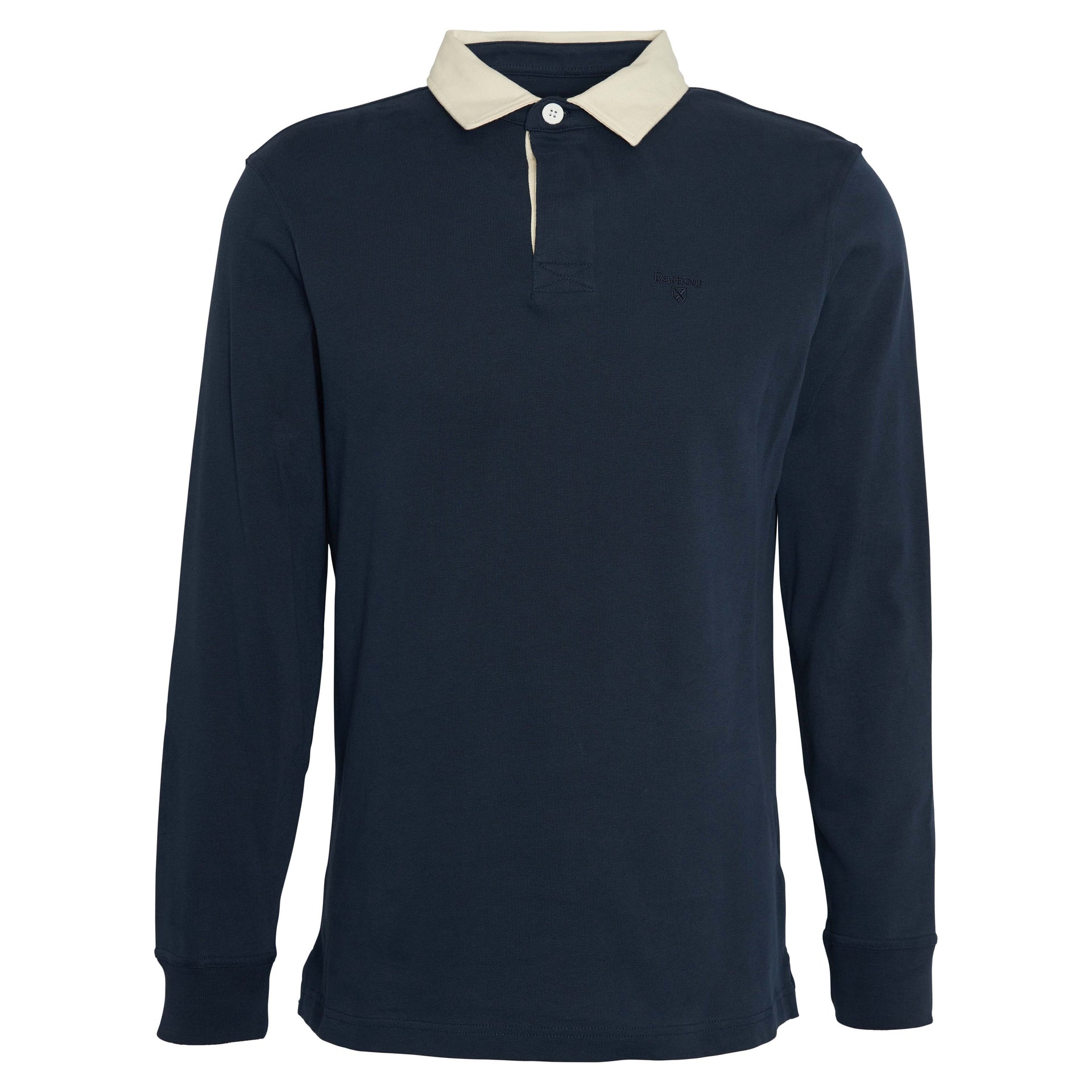 Barbour Howtown men's navy cotton rugby shirt with cream collar