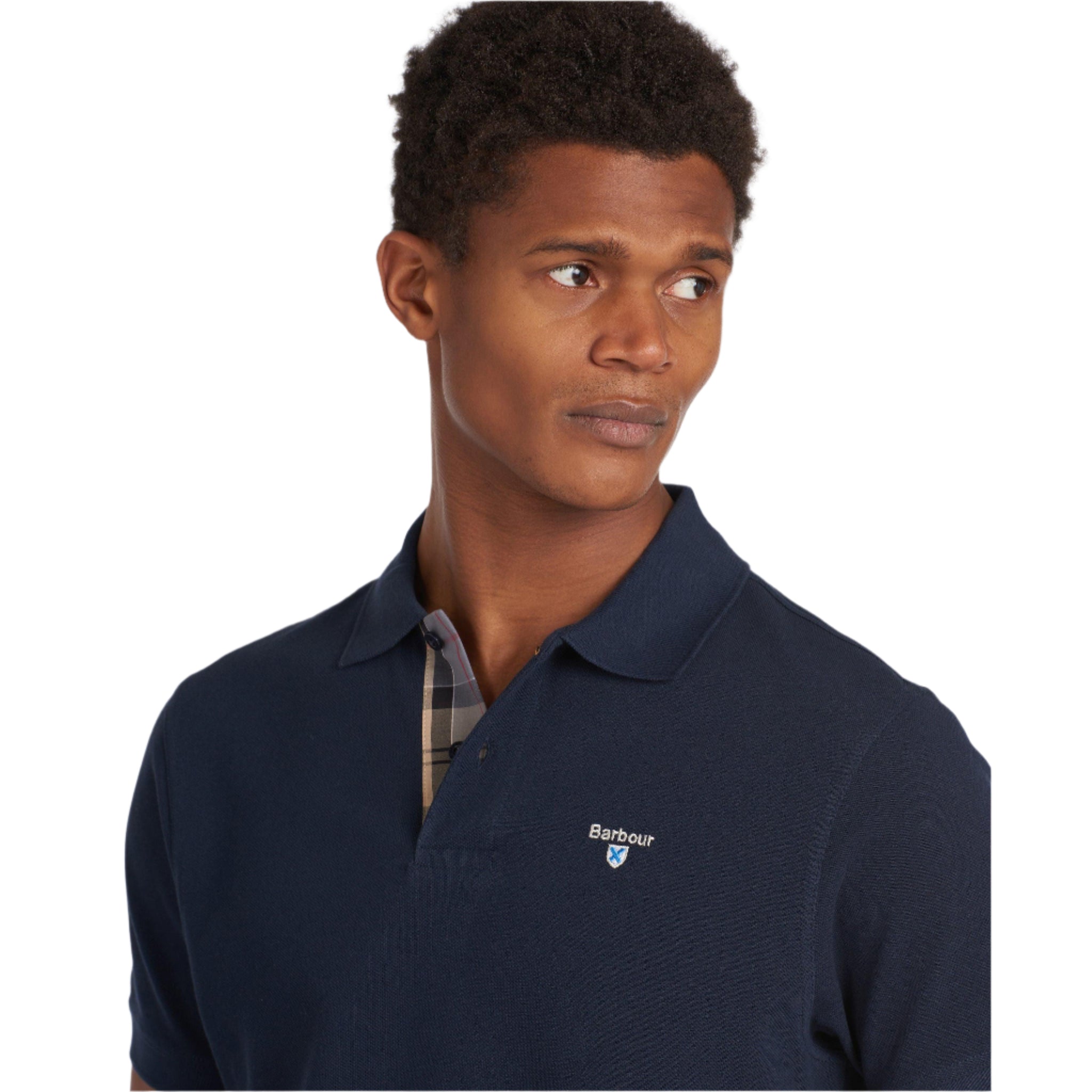 Barbour Mens Tartan Pique Polo Navy - Donaghys