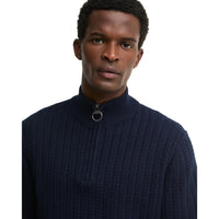Barbour Mens Half Zip Herringbone Knitted Navy
