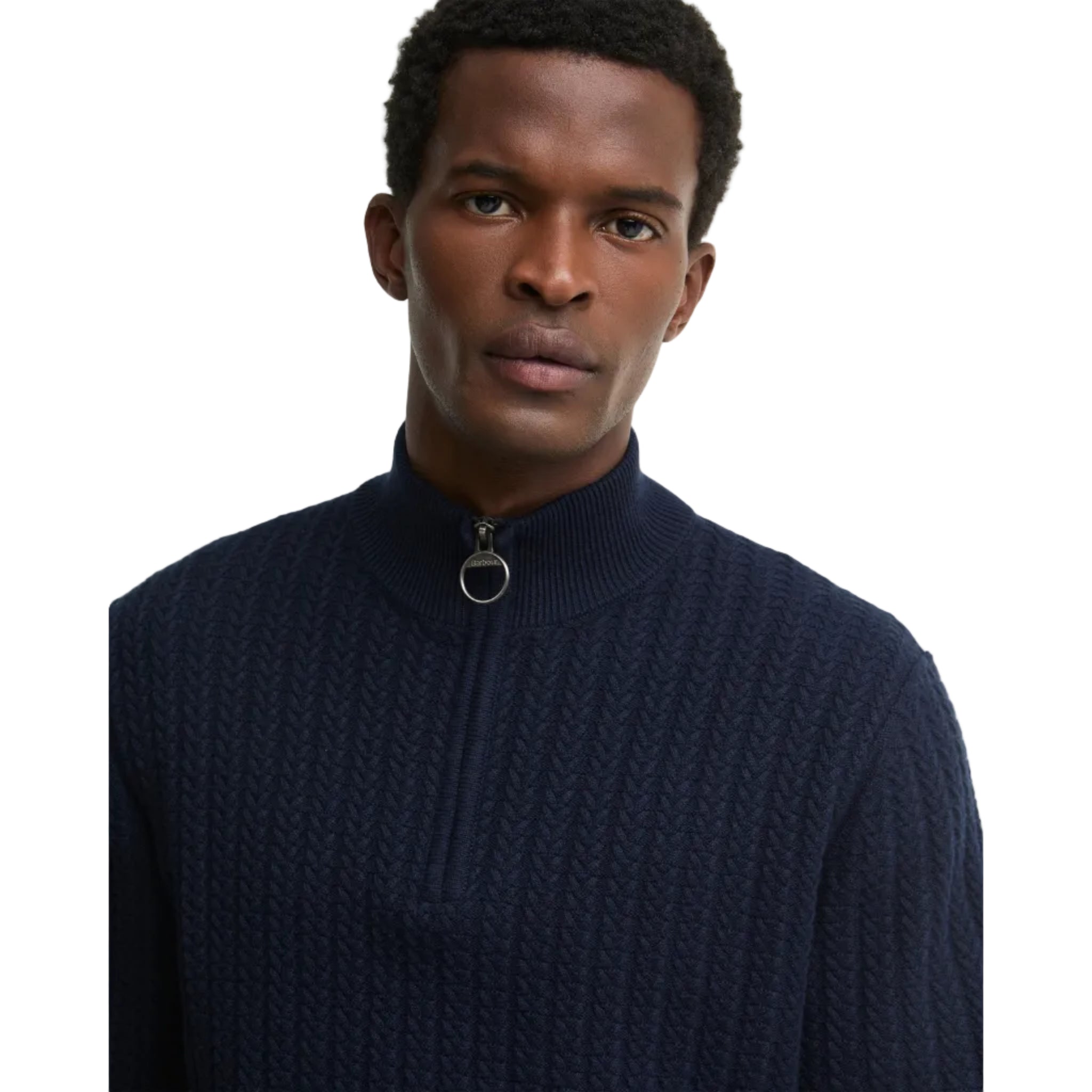 Barbour Mens Half Zip Herringbone Knitted Navy