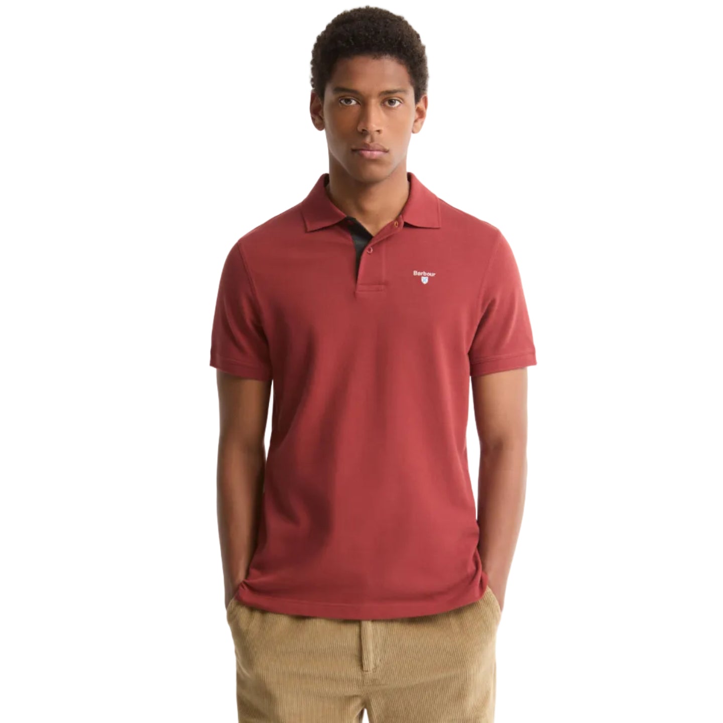 Barbour Mens Polo Shirt Tartan Pique Tailored Russet