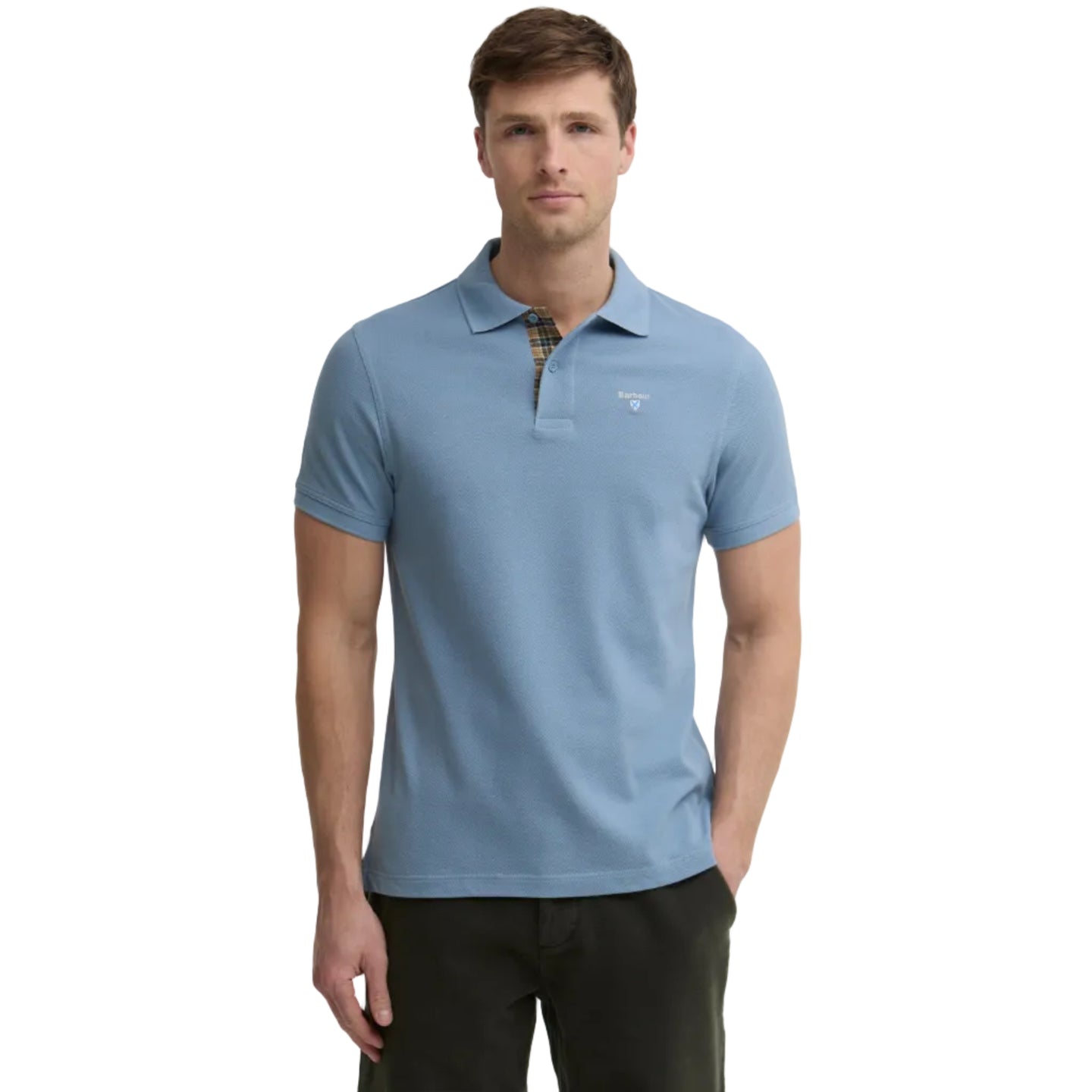 Barbour men's blue tartan polo shirt