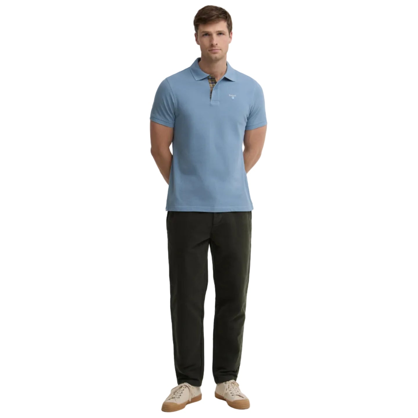 Barbour men's blue tartan polo shirt