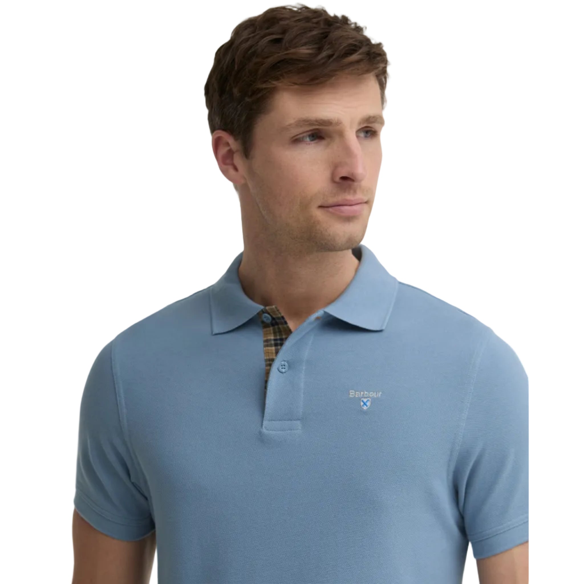 Barbour Mens Polo Shirt Tartan Pique Tailored Tarn Blue