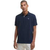 Barbour men's new navy cotton pique polo shirt with tartan trim and shield logo