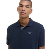 Barbour men's new navy cotton pique polo shirt with tartan trim and shield logo