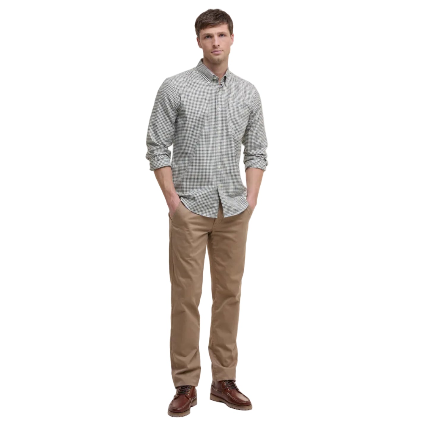 Barbour Mens Shirt Henderson Regular Thermo Weave Checked Whisper White