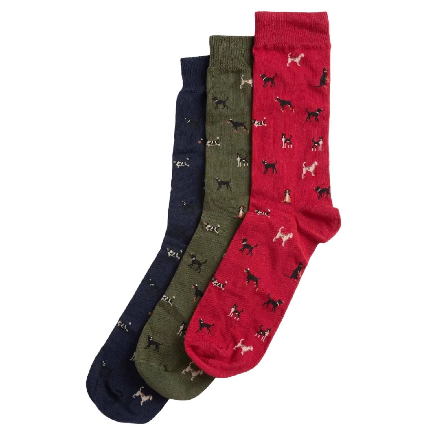 Barbour Mens Socks 3 Pack Dog Gift Set Navy/Red/Green