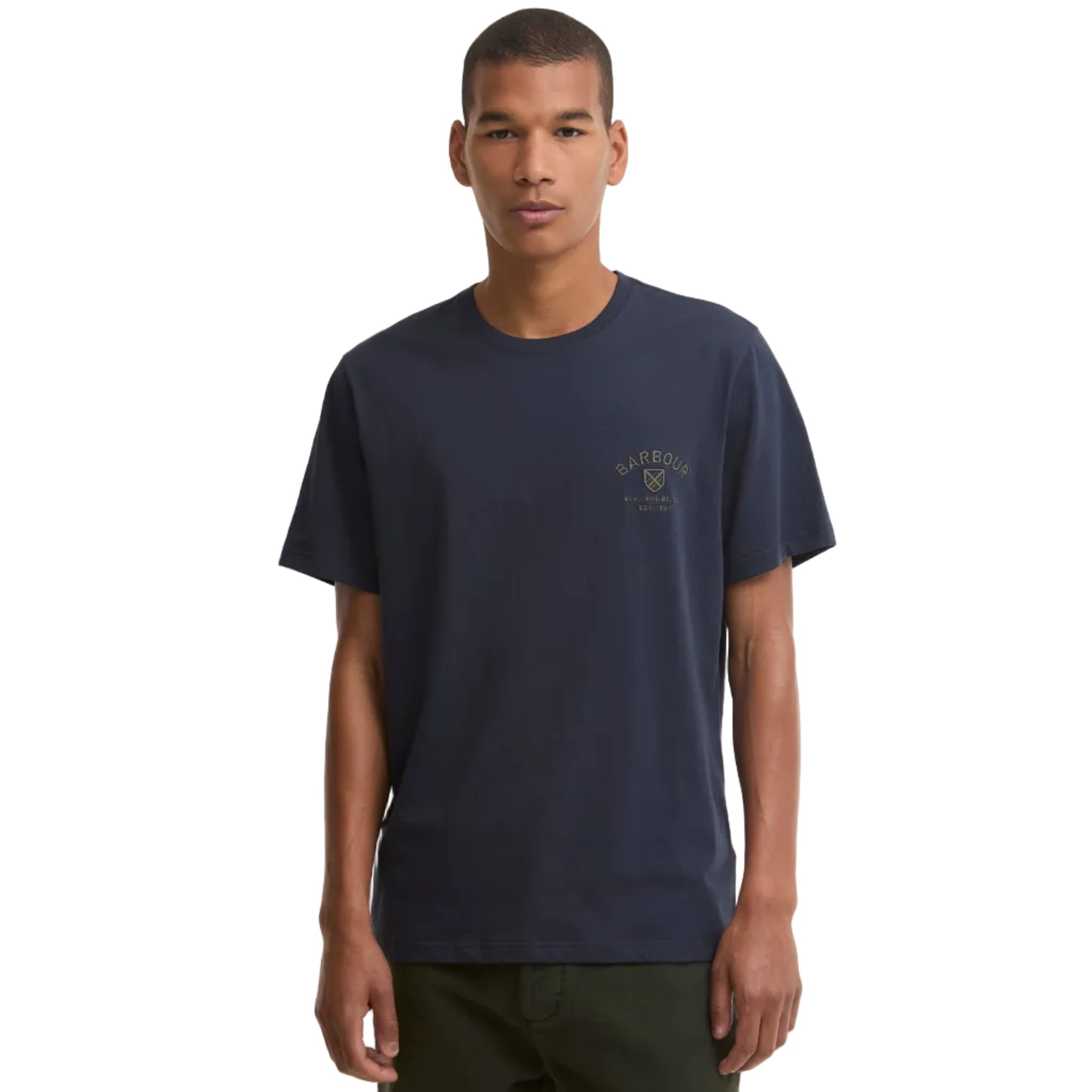 Barbour Mens T-Shirt Tartan Crest Navy