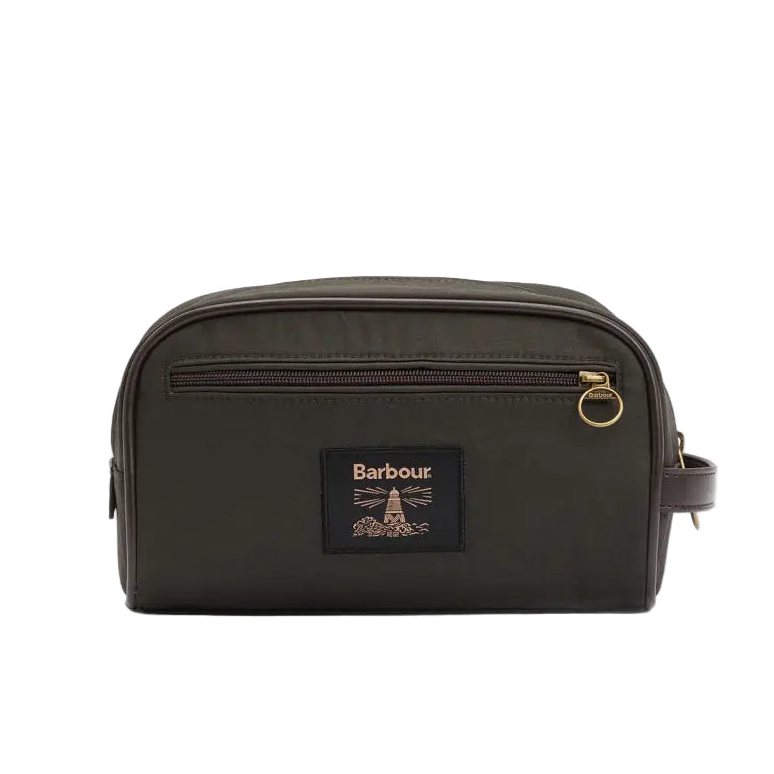 Barbour men's olive waxed cotton washbag