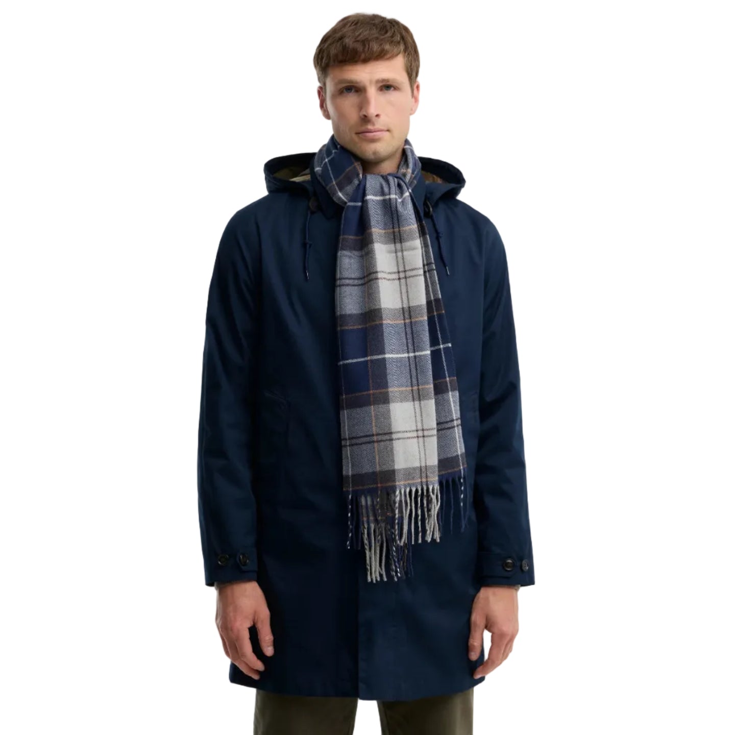 Barbour Unisex Scarf Galingale Tartan Grey Midnight Tartan