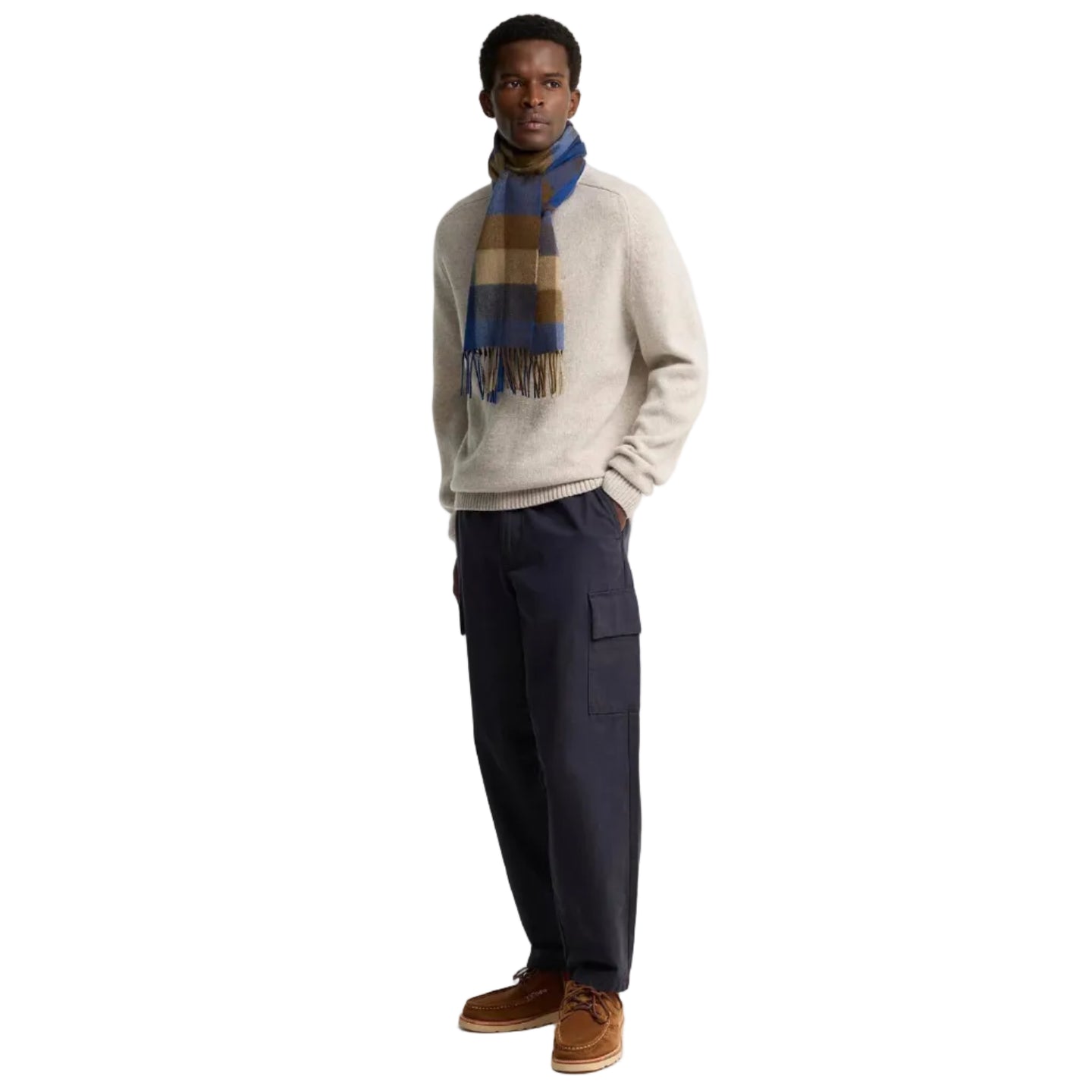 Barbour Unisex Scarf Lambswool Tattersall Navy Mix