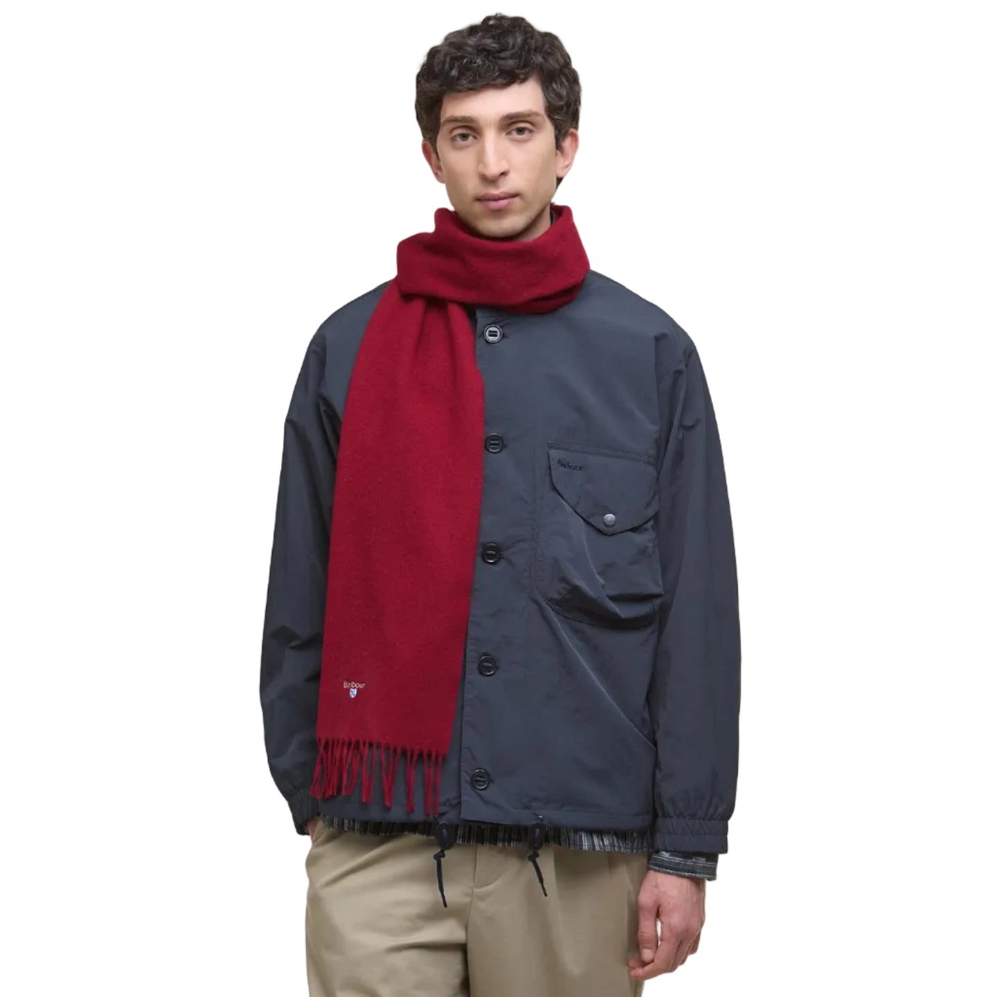 Barbour Unisex Scarf Plain Lambswool Biking Red