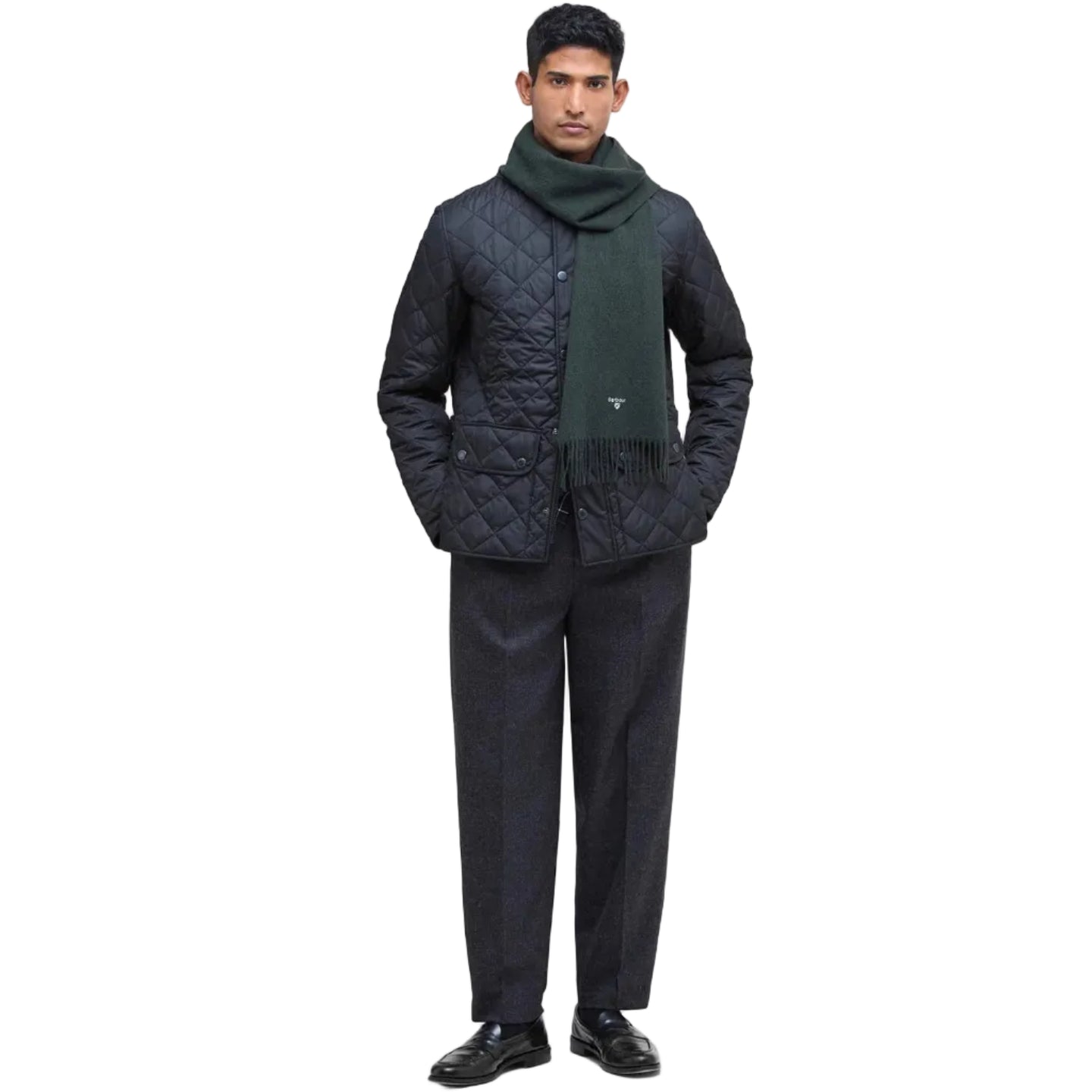 Barbour Unisex Scarf Plain Lambswool Forest Green
