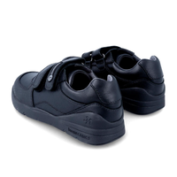 Black leather kids school shoes with velcro straps and cushioned soles