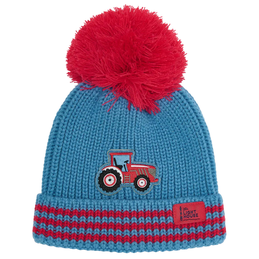 Lighthouse Bobbie boys' red tractor print bobble hat