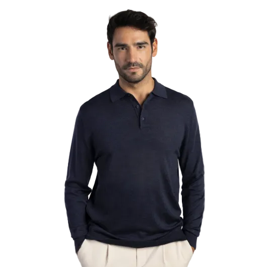Boston Men's Long Sleeve Kitted Polo Shirt 83.406 425 Navy